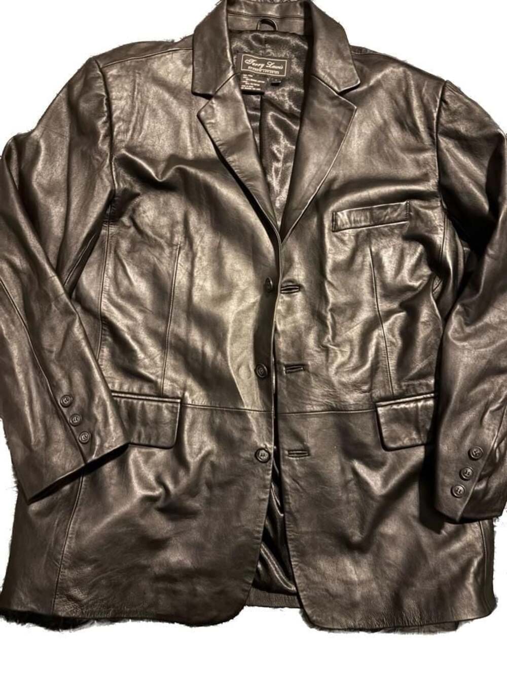 Vintage Terry Lewis Genuine Leather Blazer Sport Coat Black Men's Large